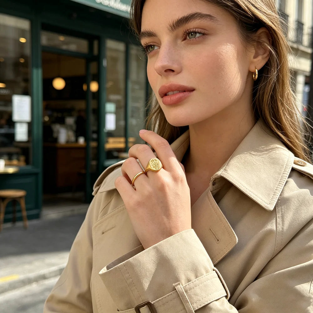 Flower Signet Ring, Gold-Tone, Sizes 5-9