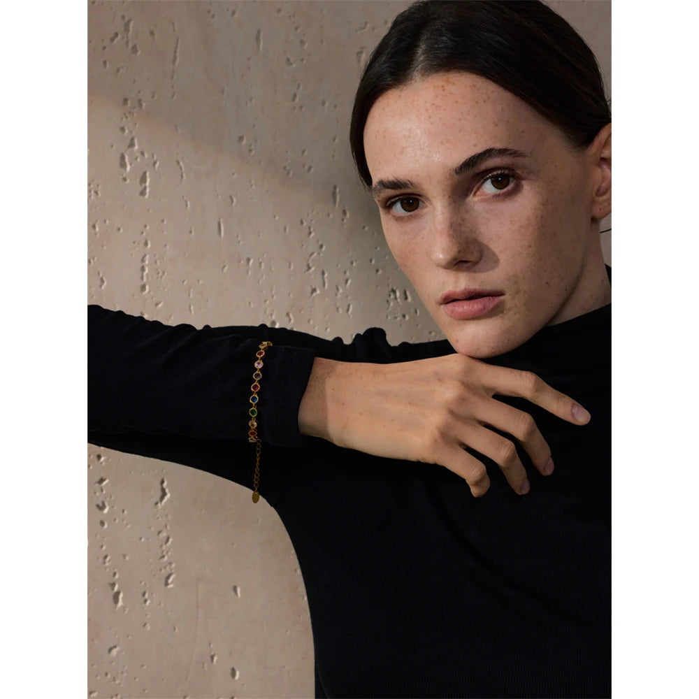 Colored Stone Chain Bracelet or Necklace, Gold-Tone