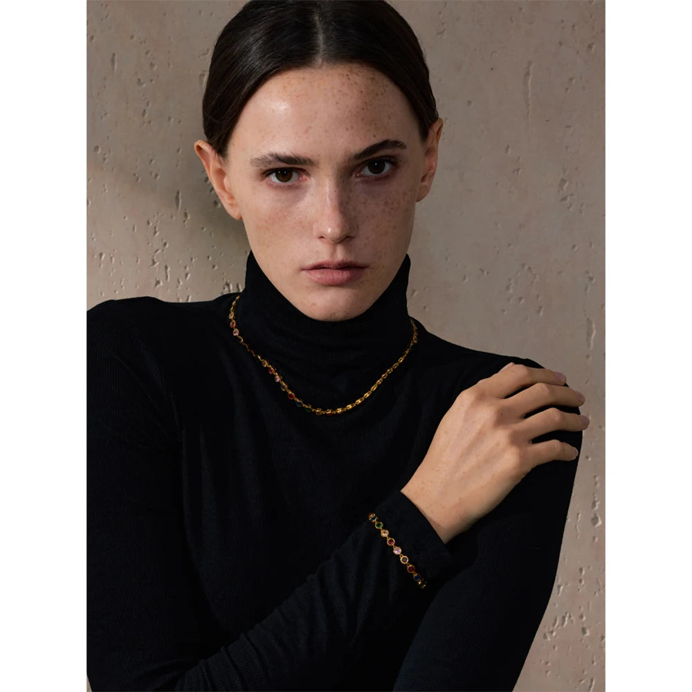 Colored Stone Chain Bracelet or Necklace, Gold-Tone