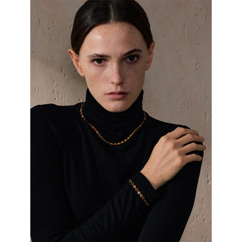 Colored Stone Chain Bracelet or Necklace, Gold-Tone