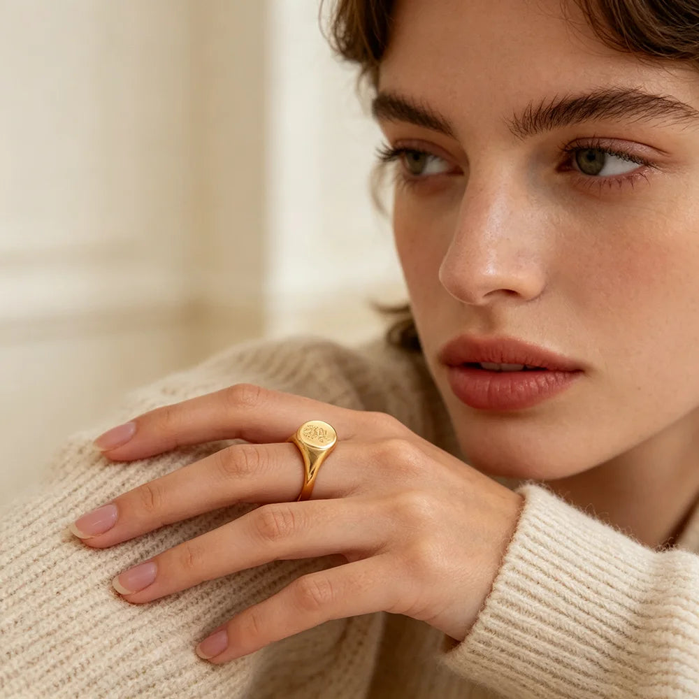 Flower Signet Ring, Gold-Tone, Sizes 5-9