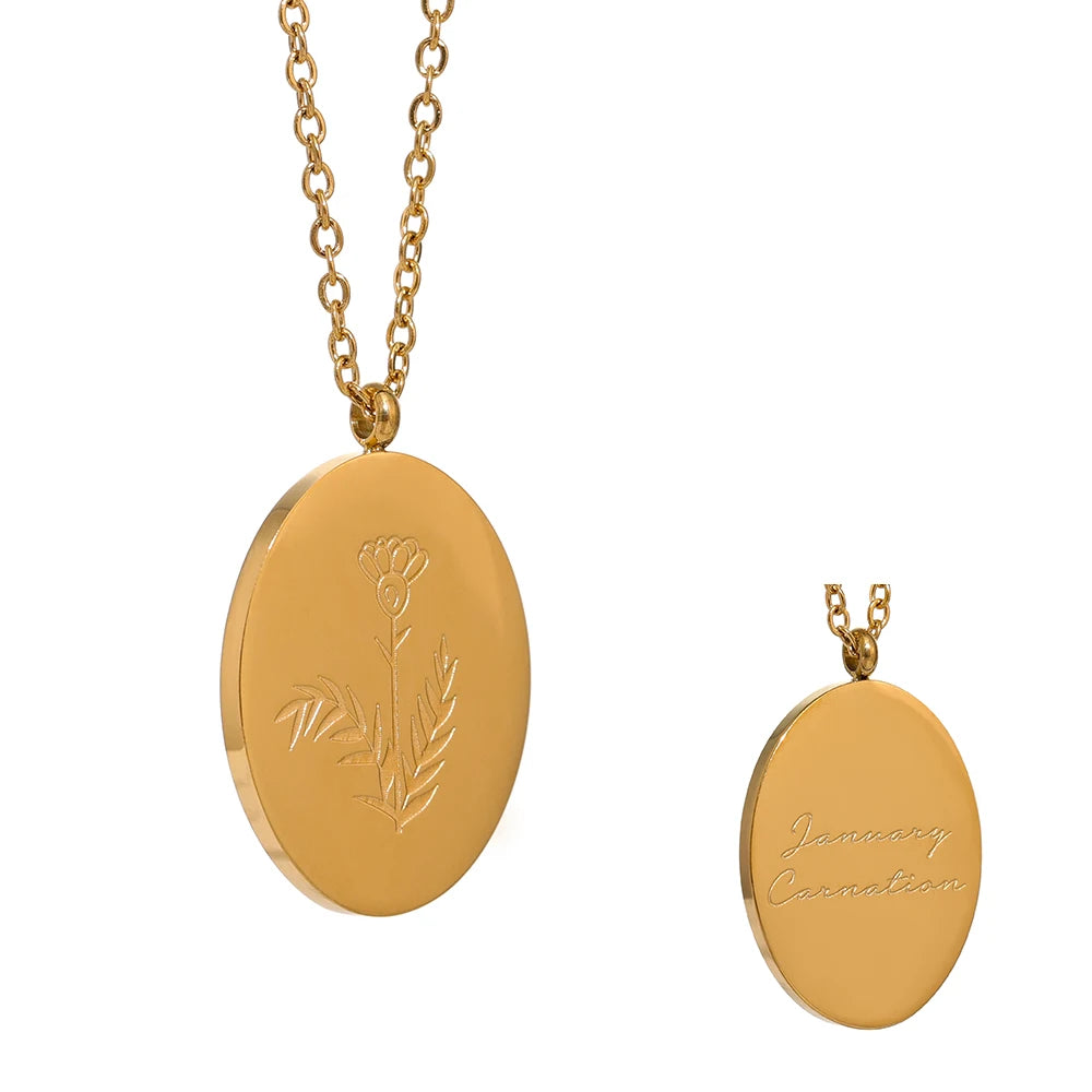 Birth Flower Medallion Necklace, Gold-Tone, 12 Months