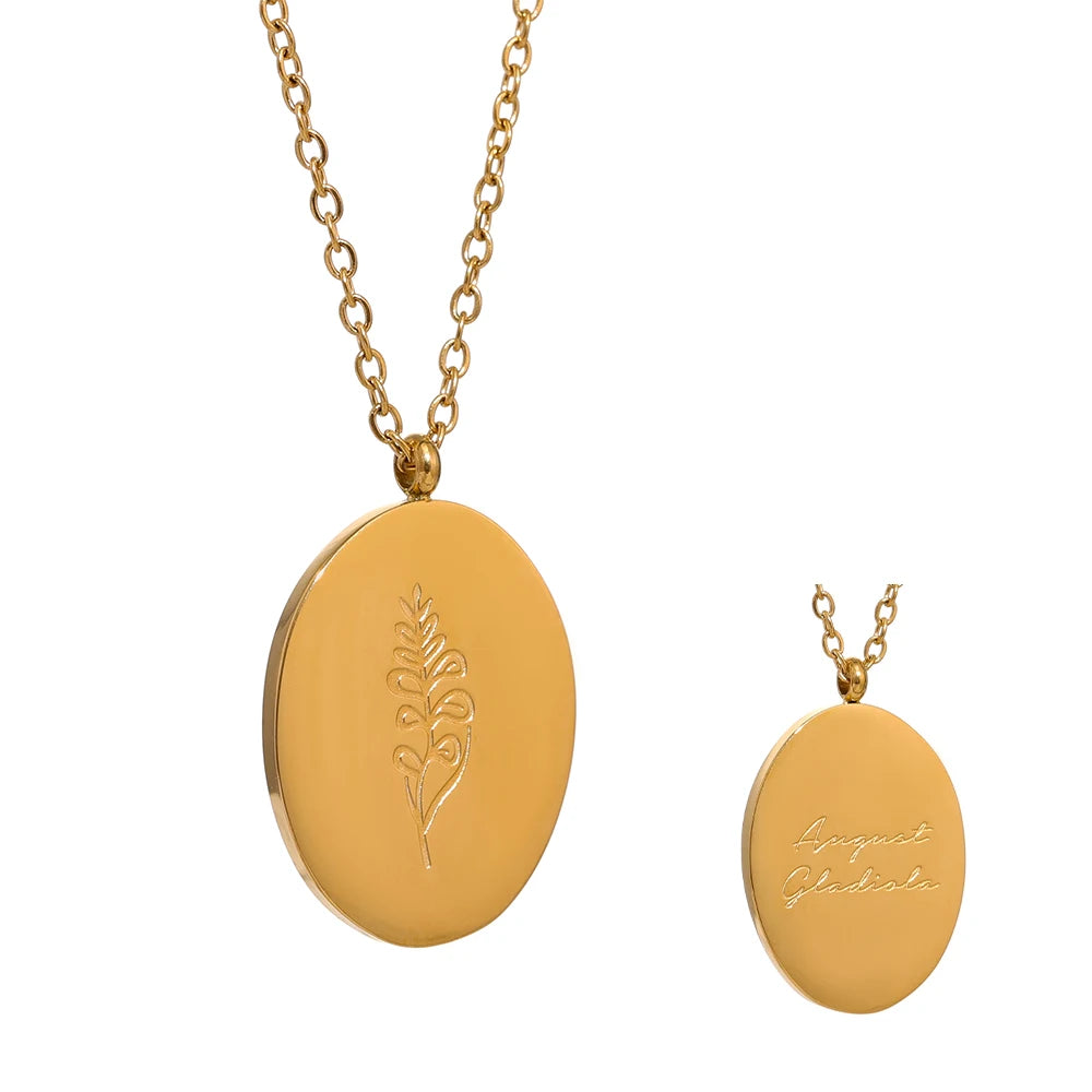 Birth Flower Medallion Necklace, Gold-Tone, 12 Months