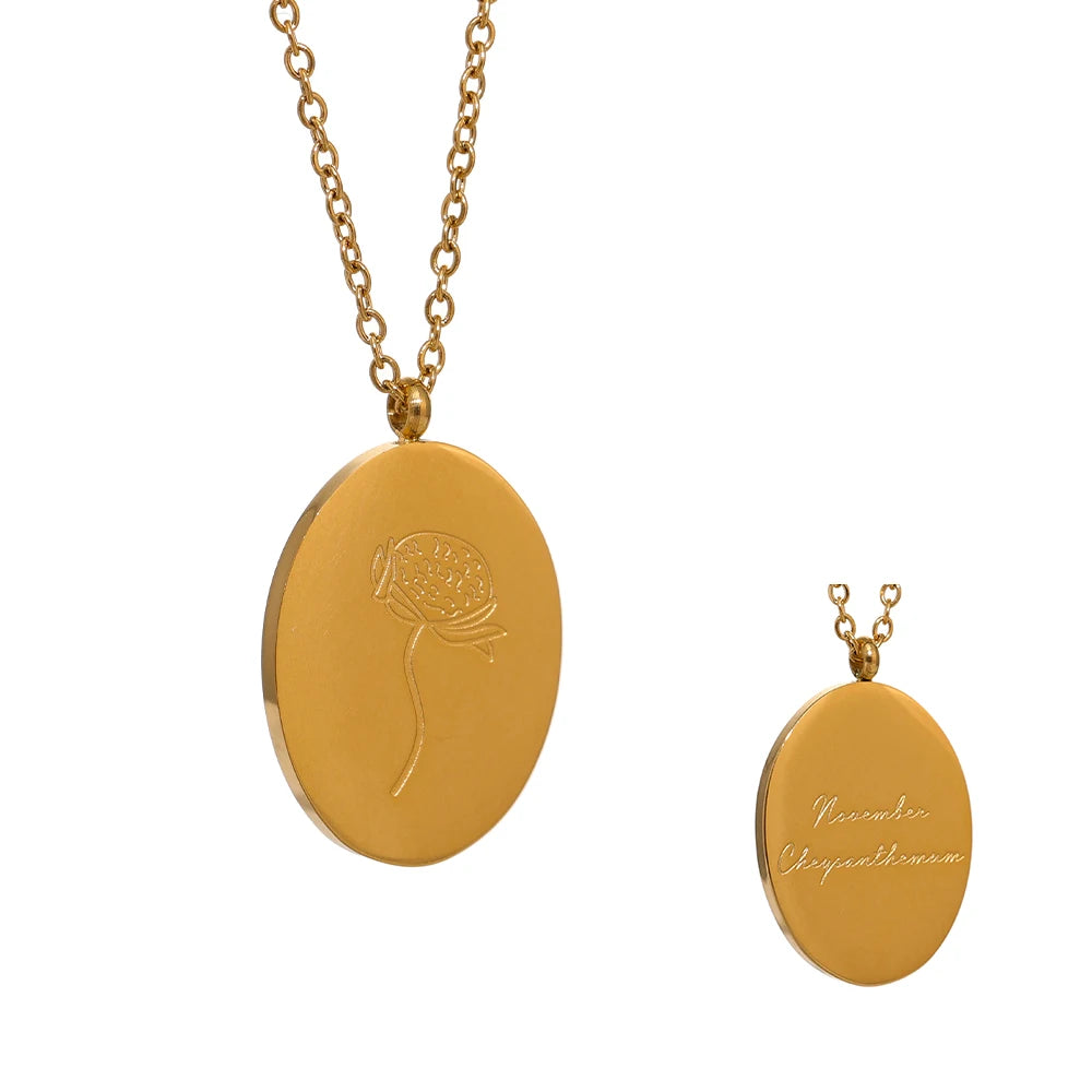 Birth Flower Medallion Necklace, Gold-Tone, 12 Months