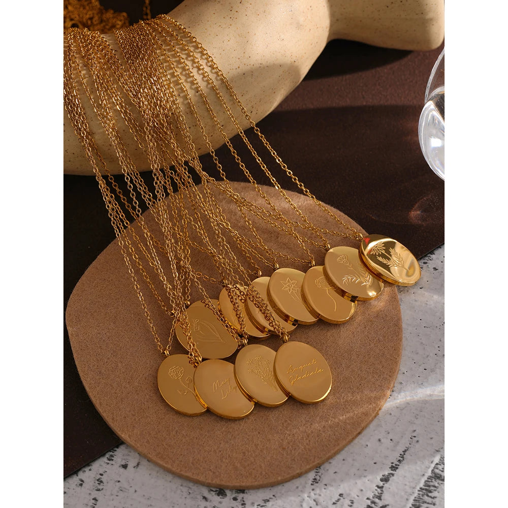 Birth Flower Medallion Necklace, Gold-Tone, 12 Months
