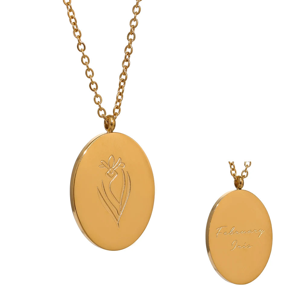 Birth Flower Medallion Necklace, Gold-Tone, 12 Months