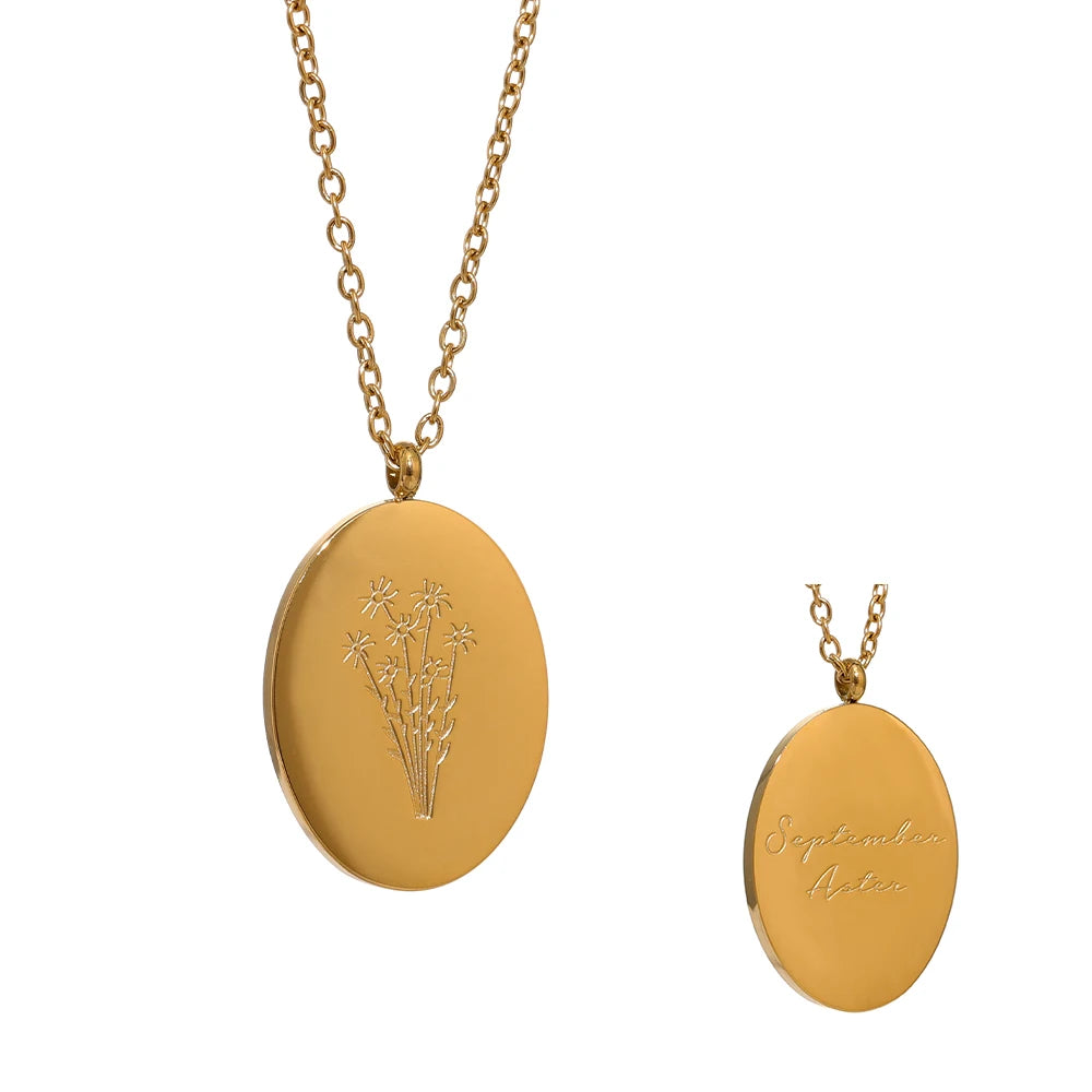 Birth Flower Medallion Necklace, Gold-Tone, 12 Months