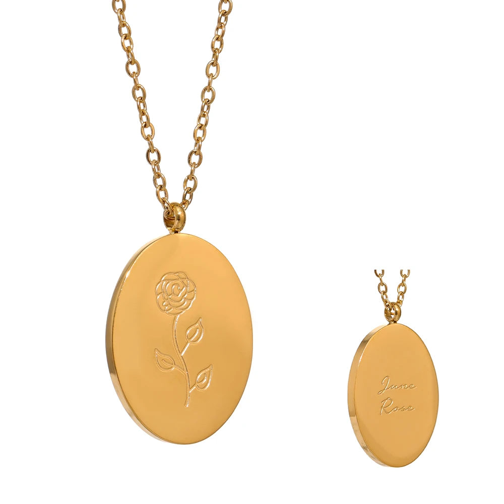 Birth Flower Medallion Necklace, Gold-Tone, 12 Months