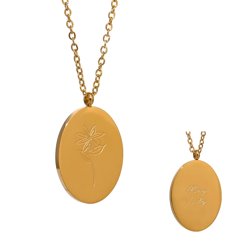 Birth Flower Medallion Necklace, Gold-Tone, 12 Months