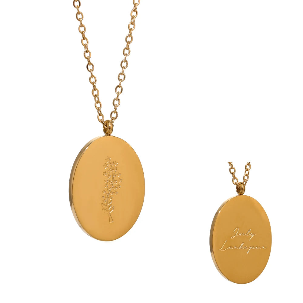 Birth Flower Medallion Necklace, Gold-Tone, 12 Months