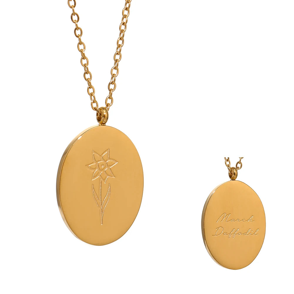 Birth Flower Medallion Necklace, Gold-Tone, 12 Months