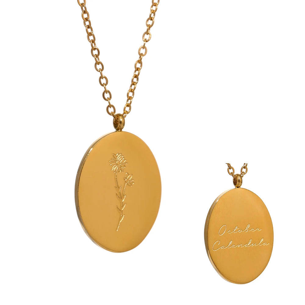 Birth Flower Medallion Necklace, Gold-Tone, 12 Months