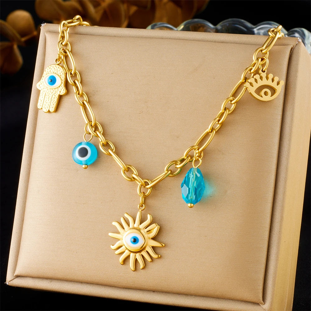 Sun, Moon & Starfish Necklace, Gold-Tone