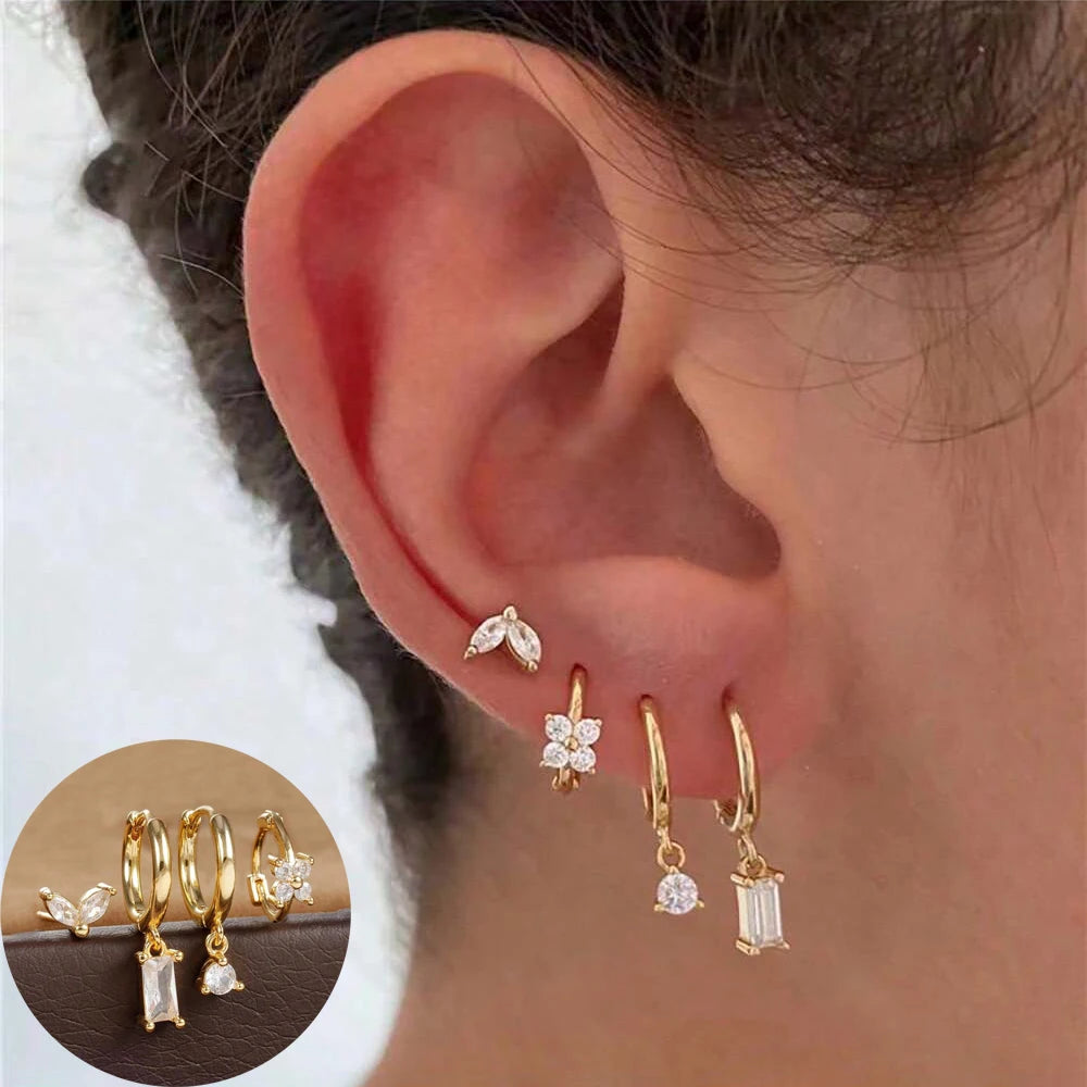 Huggie Hoop Earring Set, 4 Pairs