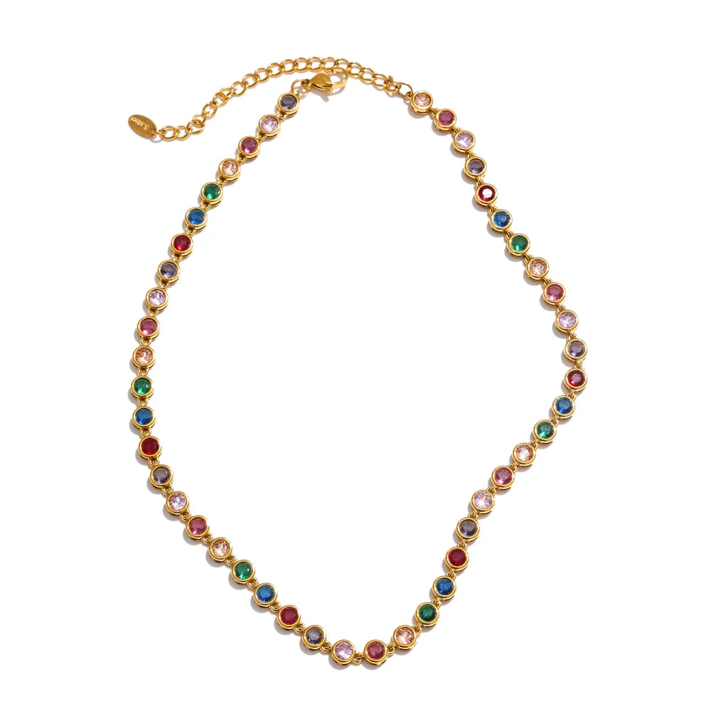 Colored Stone Chain Bracelet or Necklace, Gold-Tone