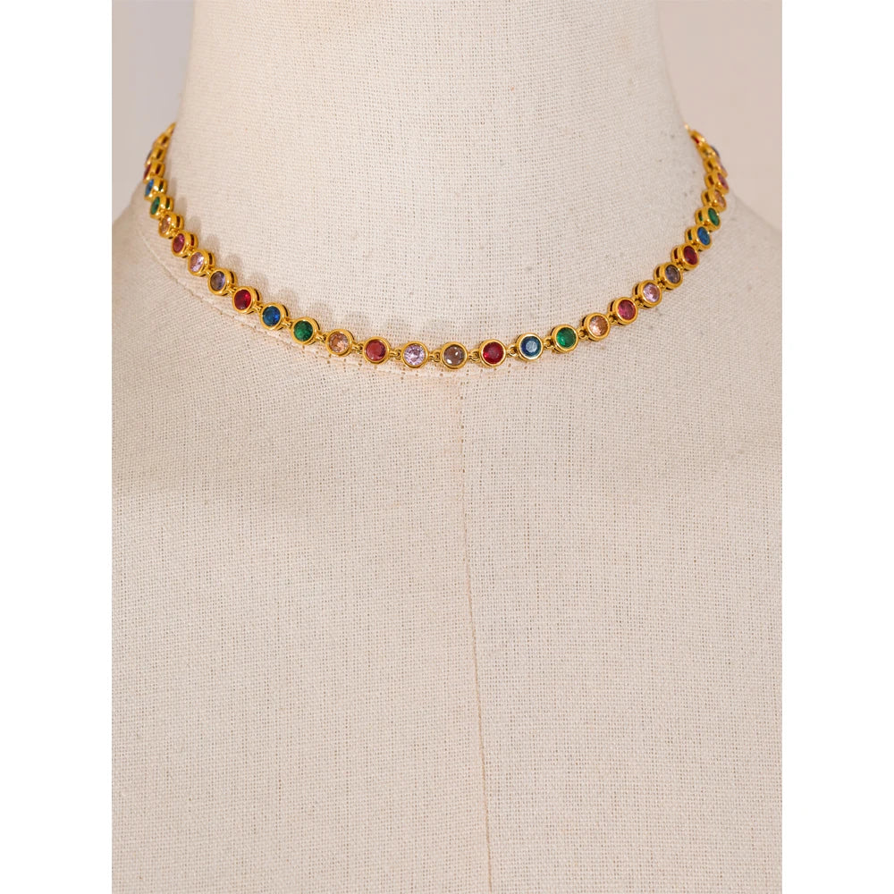 Colored Stone Chain Bracelet or Necklace, Gold-Tone
