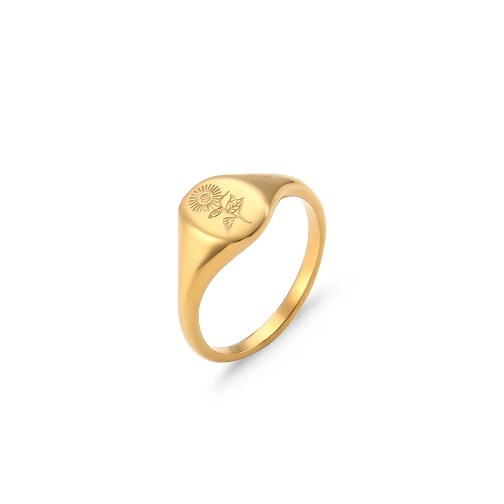 Flower Signet Ring, Gold-Tone, Sizes 5-9