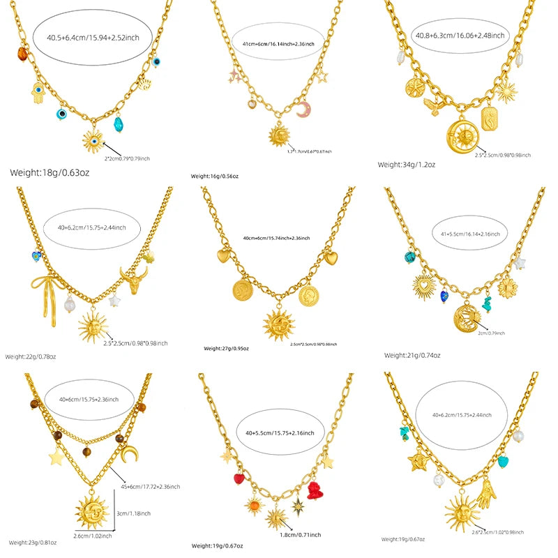 Sun, Moon & Starfish Necklace, Gold-Tone