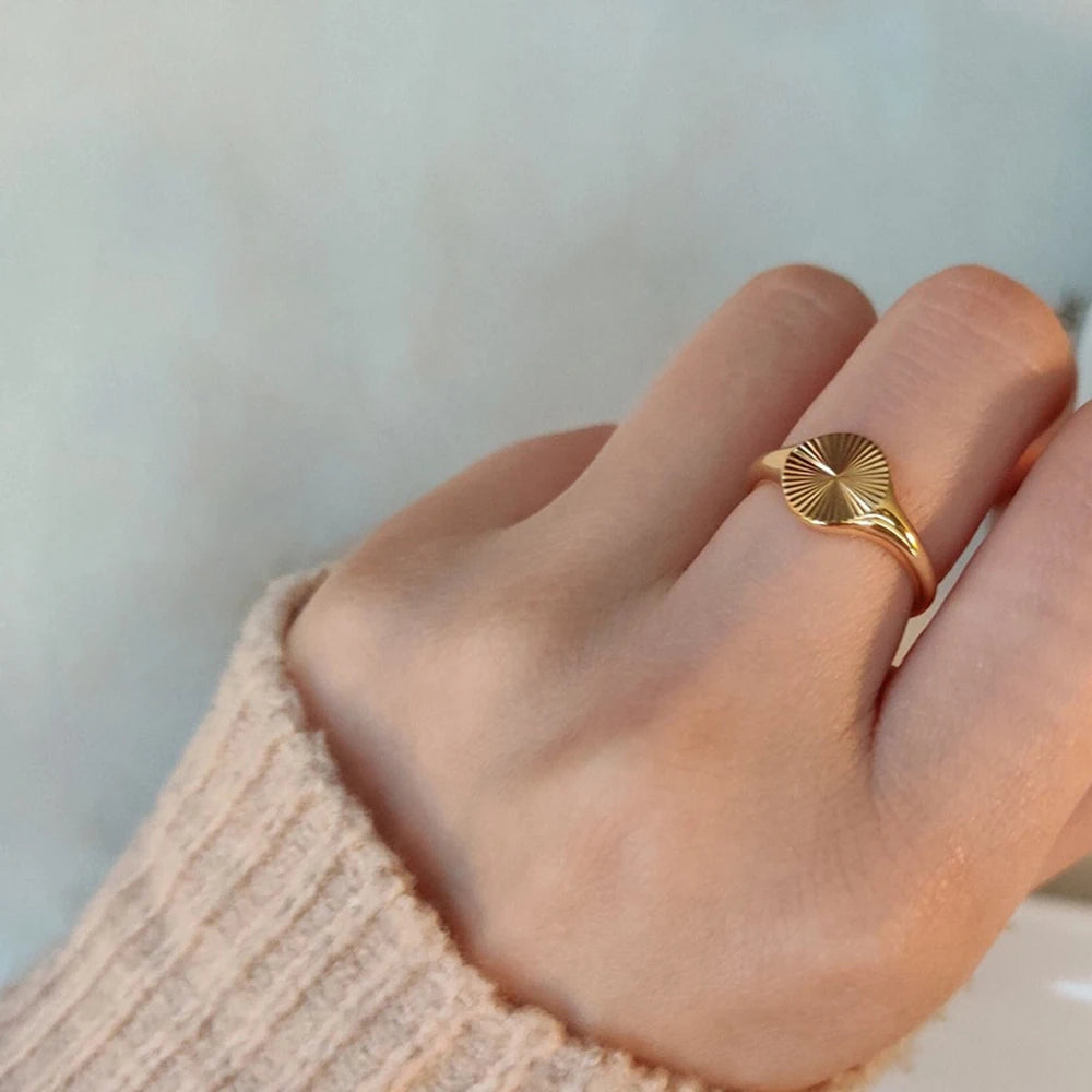 Sunburst Signet Ring, Gold-Tone, Sizes 5-8