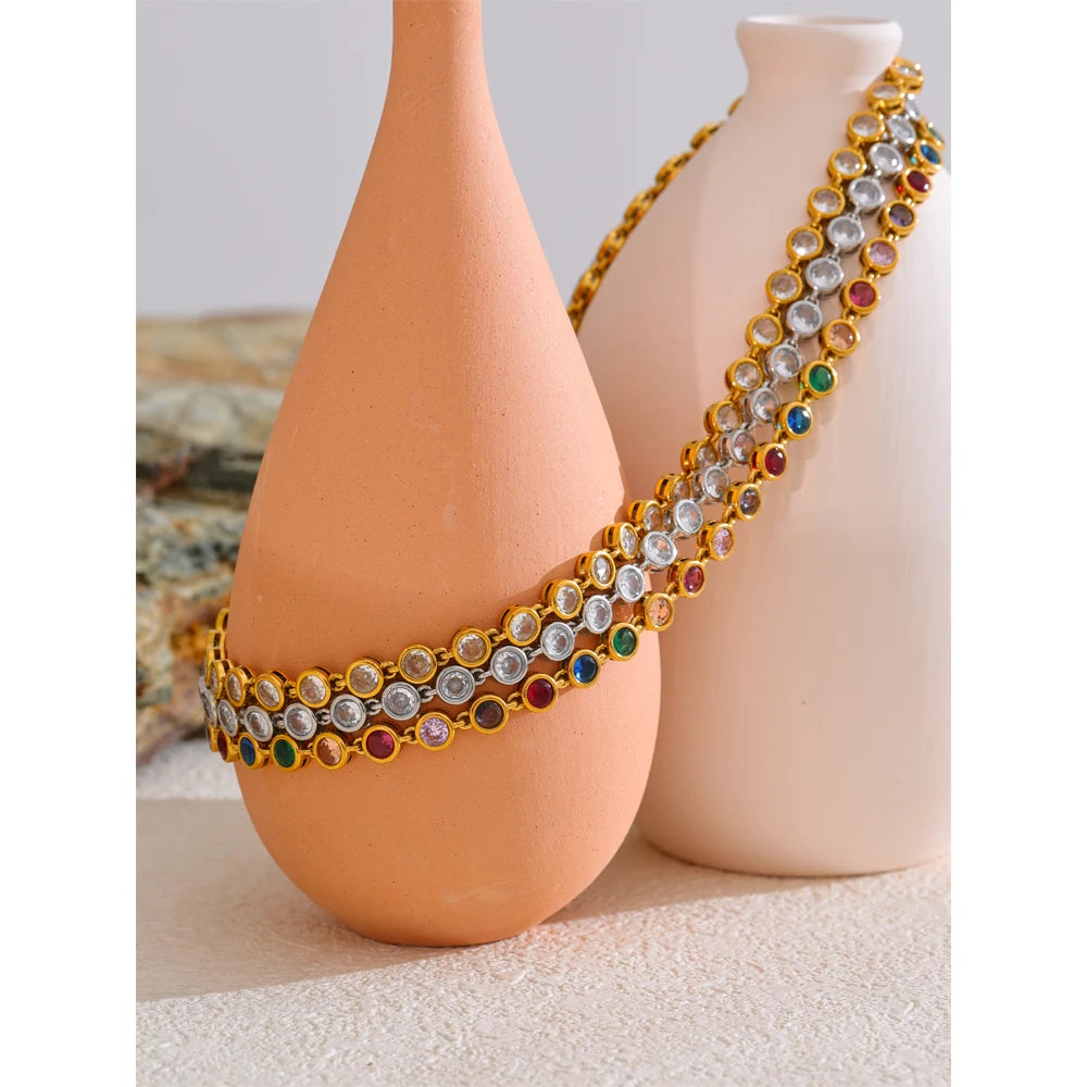 Colored Stone Chain Bracelet or Necklace, Gold-Tone