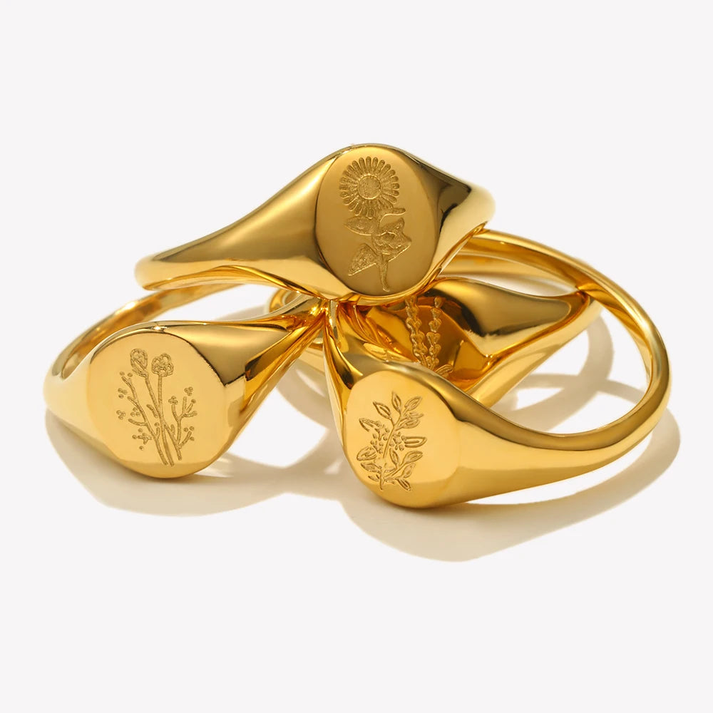 Flower Signet Ring, Gold-Tone, Sizes 5-9