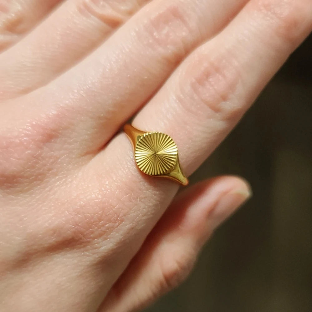 Sunburst Signet Ring, Gold-Tone, Sizes 5-8