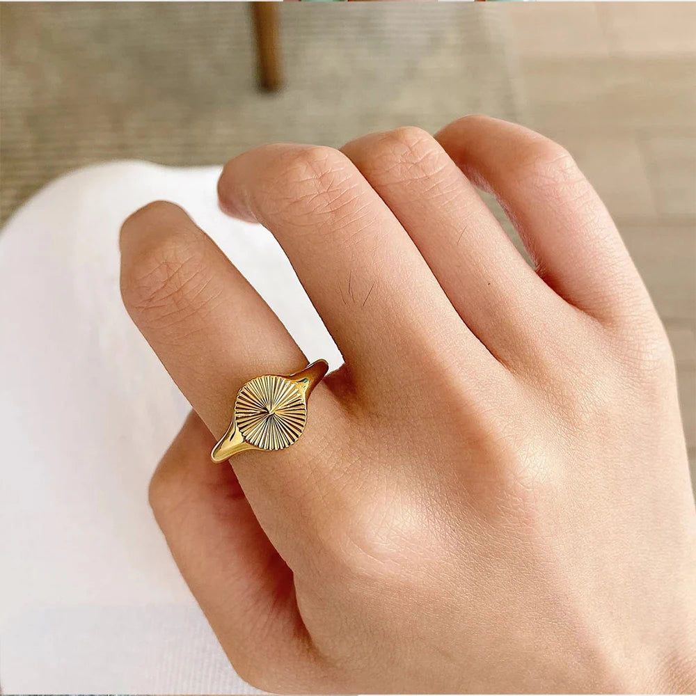 Sunburst Signet Ring, Gold-Tone, Sizes 5-8