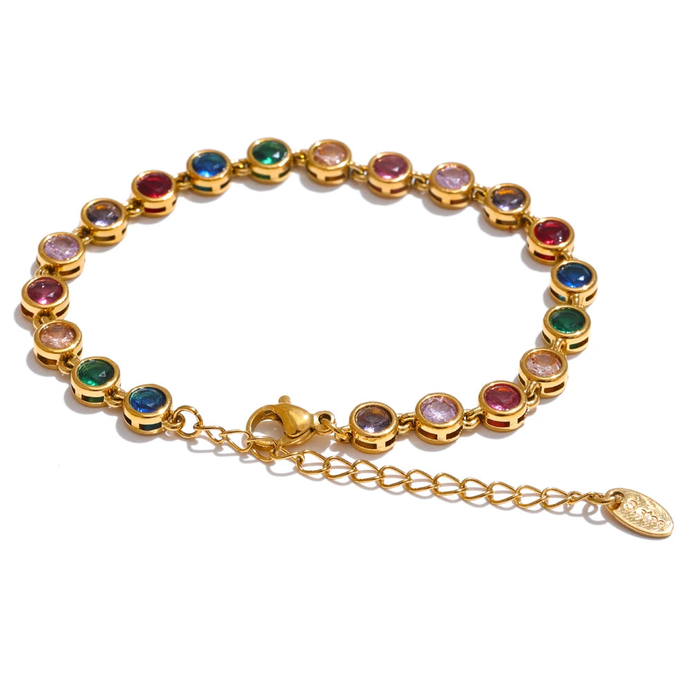 Colored Stone Chain Bracelet or Necklace, Gold-Tone
