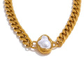 Baroque-Style Pearl Cuban Chain Necklace, Gold-Tone