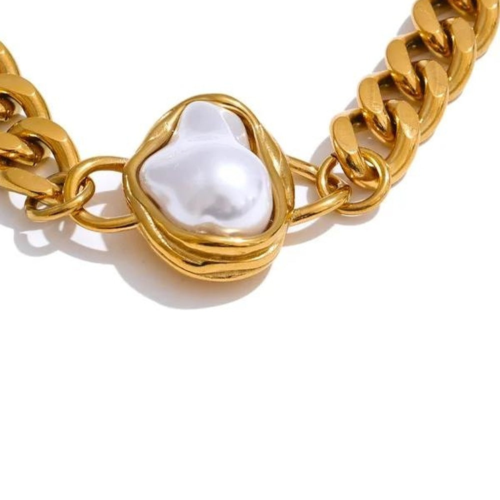 Baroque-Style Pearl Cuban Chain Necklace, Gold-Tone